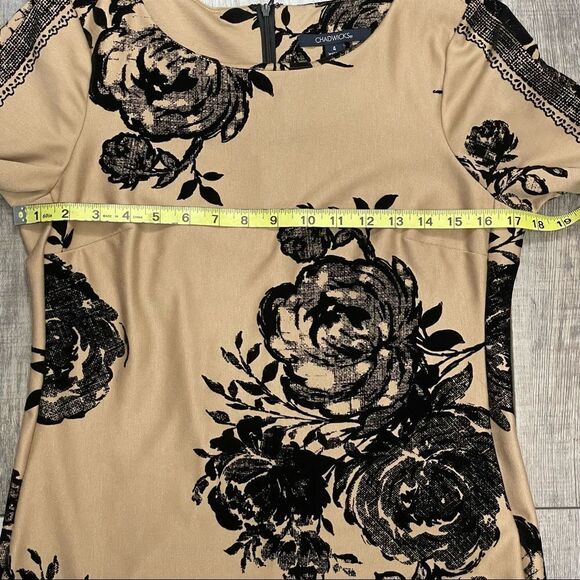 Chadwick’s 3/4 Sleeve Tan and Black Floral Dress With Raised Floral Print Size 4 - Picture 12 of 14